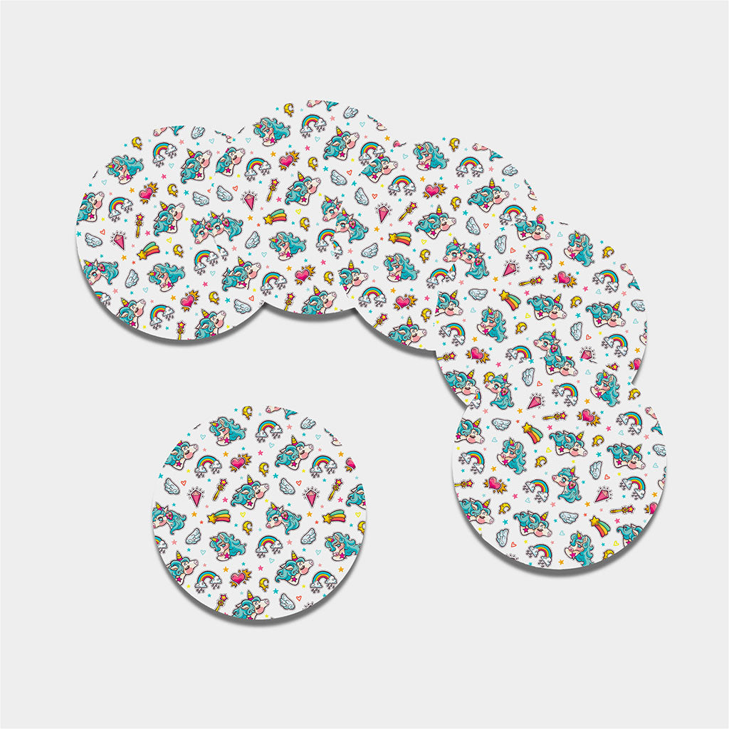 Little Girly Unicorn Pattern Print Leather Coaster Set