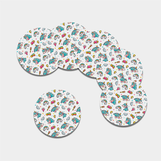 Little Girly Unicorn Pattern Print Leather Coaster Set