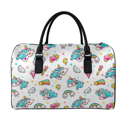 Little Girly Unicorn Pattern Print Leather Duffle Bag