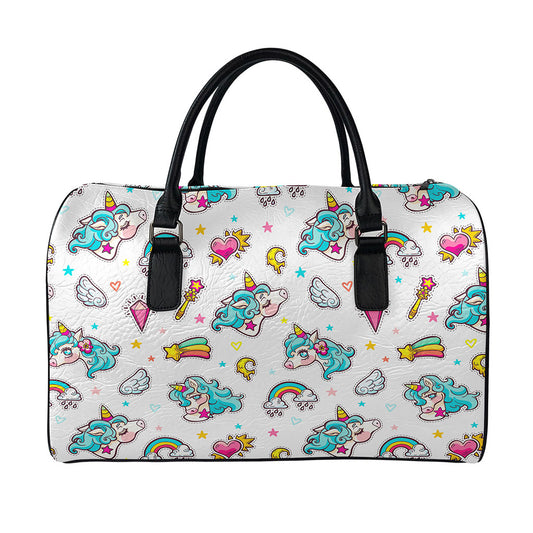 Little Girly Unicorn Pattern Print Leather Duffle Bag
