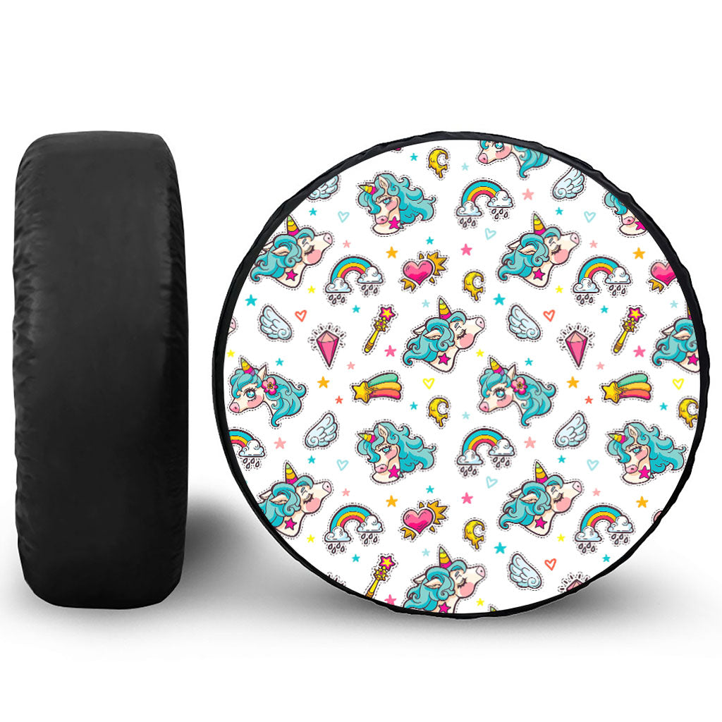 Little Girly Unicorn Pattern Print Leather Spare Tire Cover