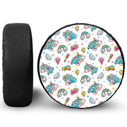 Little Girly Unicorn Pattern Print Leather Spare Tire Cover