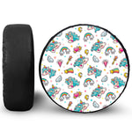 Little Girly Unicorn Pattern Print Leather Spare Tire Cover