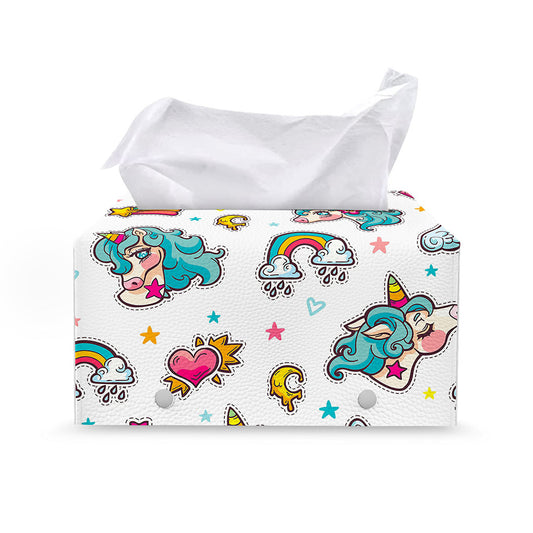 Little Girly Unicorn Pattern Print Leather Tissue Box Cover