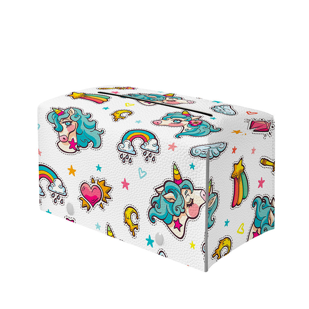 Little Girly Unicorn Pattern Print Leather Tissue Box Cover
