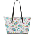 Little Girly Unicorn Pattern Print Leather Tote Bag With Zipper