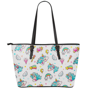Little Girly Unicorn Pattern Print Leather Tote Bag