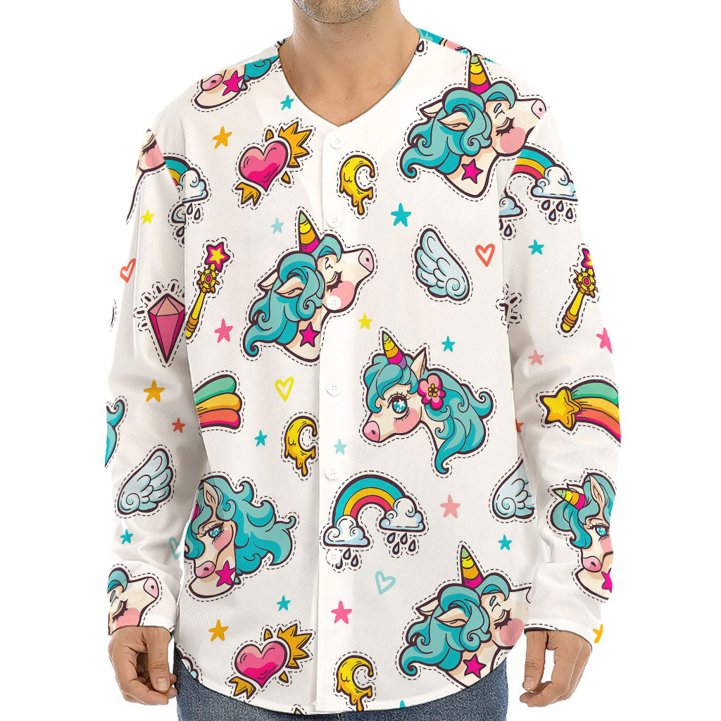 Little Girly Unicorn Pattern Print Long Sleeve Baseball Jersey