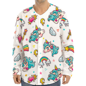 Little Girly Unicorn Pattern Print Long Sleeve Baseball Jersey