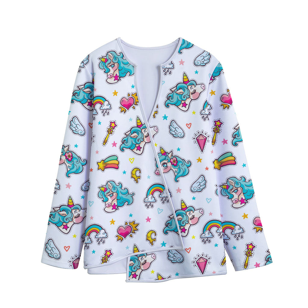 Little Girly Unicorn Pattern Print Long Sleeve Short Coat