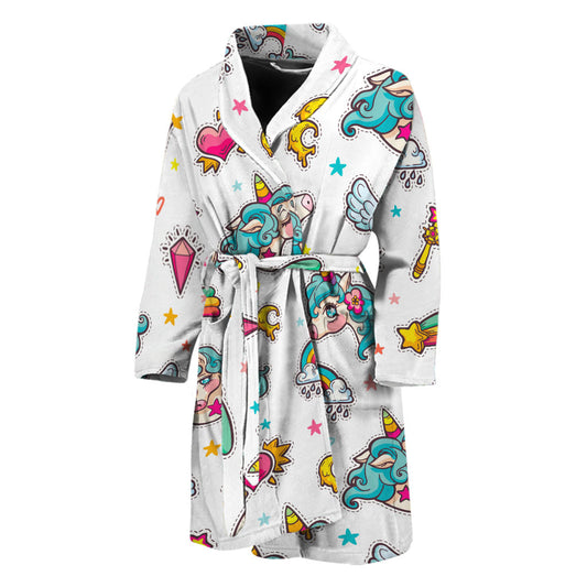 Little Girly Unicorn Pattern Print Men's Bathrobe