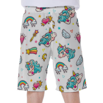 Little Girly Unicorn Pattern Print Men's Beach Shorts