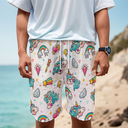 Little Girly Unicorn Pattern Print Men's Cargo Shorts