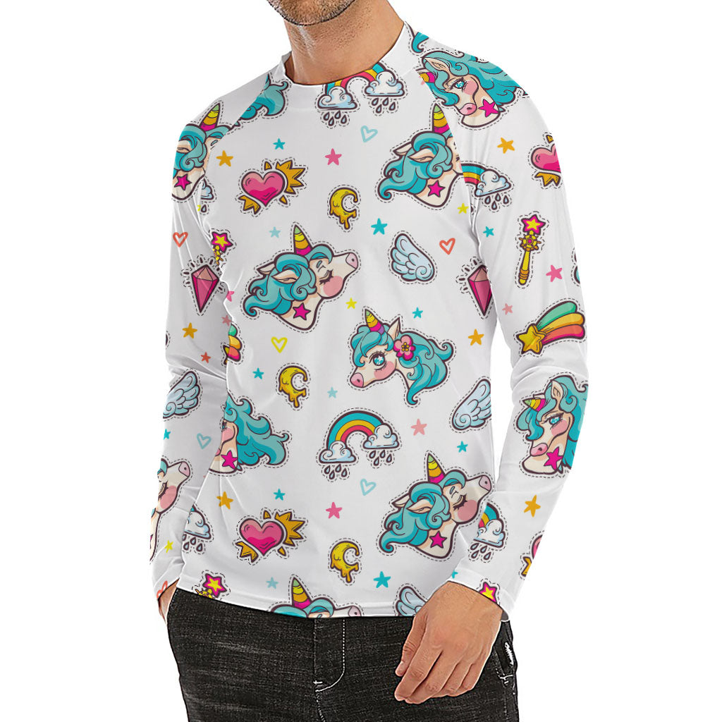 Little Girly Unicorn Pattern Print Men's Long Sleeve Rash Guard