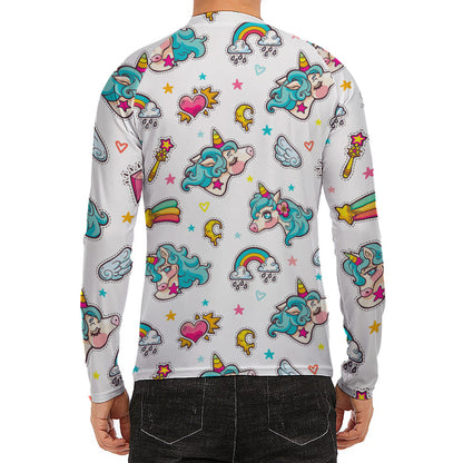 Little Girly Unicorn Pattern Print Men's Long Sleeve Rash Guard