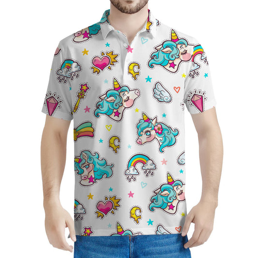 Little Girly Unicorn Pattern Print Men's Polo Shirt