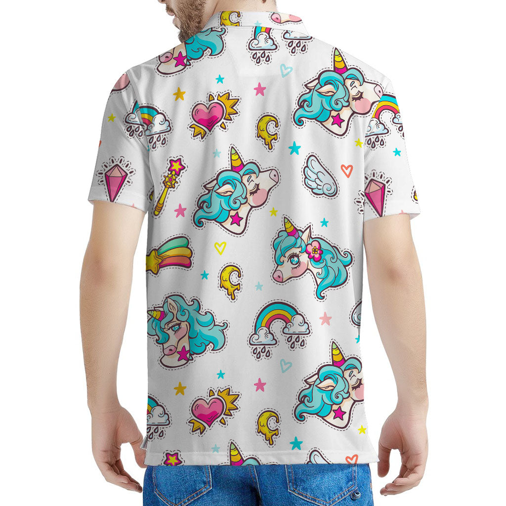 Little Girly Unicorn Pattern Print Men's Polo Shirt