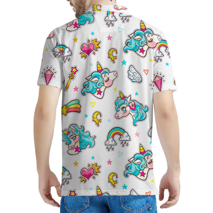 Little Girly Unicorn Pattern Print Men's Polo Shirt