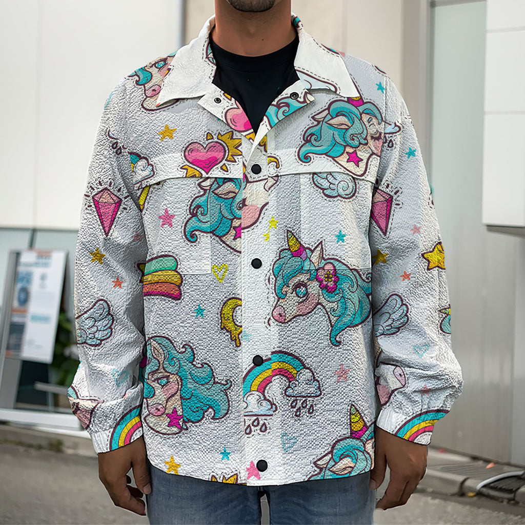 Little Girly Unicorn Pattern Print Men's Shirt Jacket