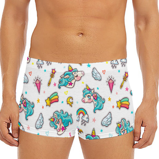 Little Girly Unicorn Pattern Print Men's Short Boxer Briefs