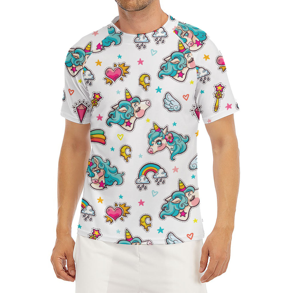 Little Girly Unicorn Pattern Print Men's Short Sleeve Rash Guard