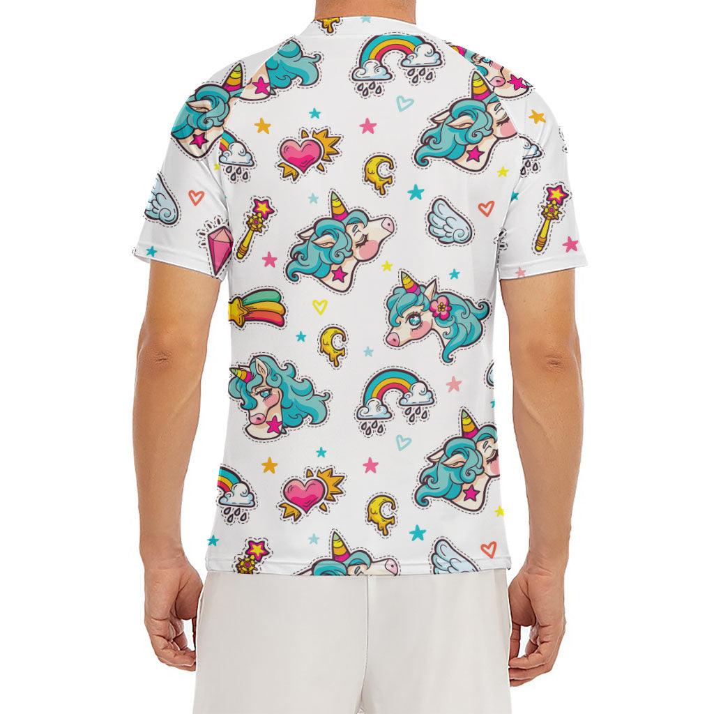 Little Girly Unicorn Pattern Print Men's Short Sleeve Rash Guard