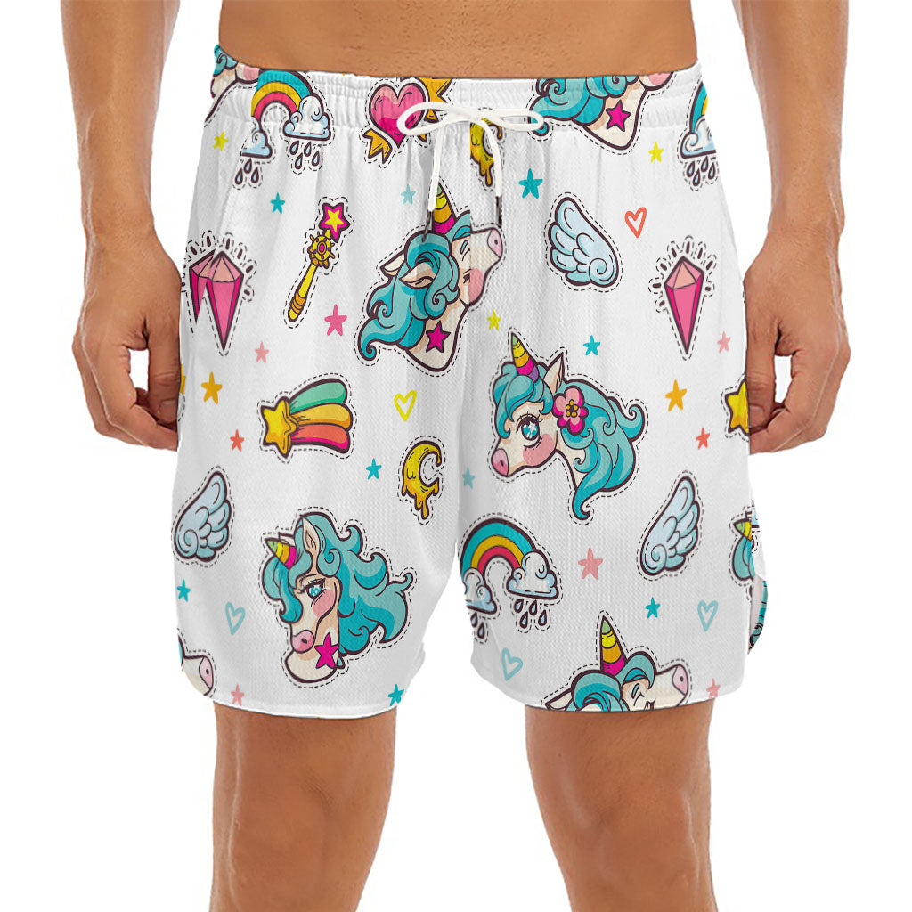 Little Girly Unicorn Pattern Print Men's Split Running Shorts