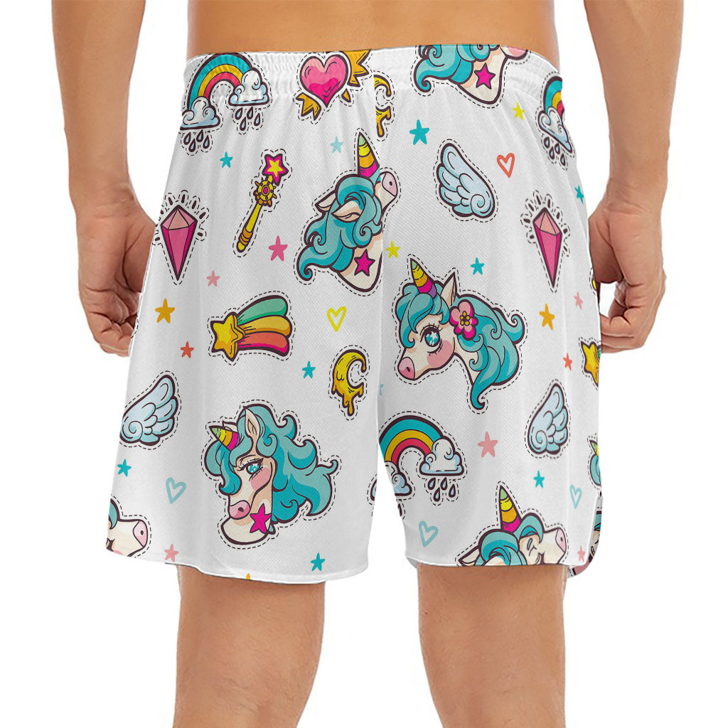 Little Girly Unicorn Pattern Print Men's Split Running Shorts