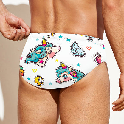 Little Girly Unicorn Pattern Print Men's Swim Briefs