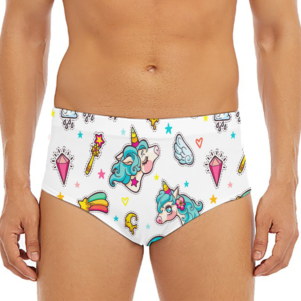 Little Girly Unicorn Pattern Print Men's Triangle Swim Briefs