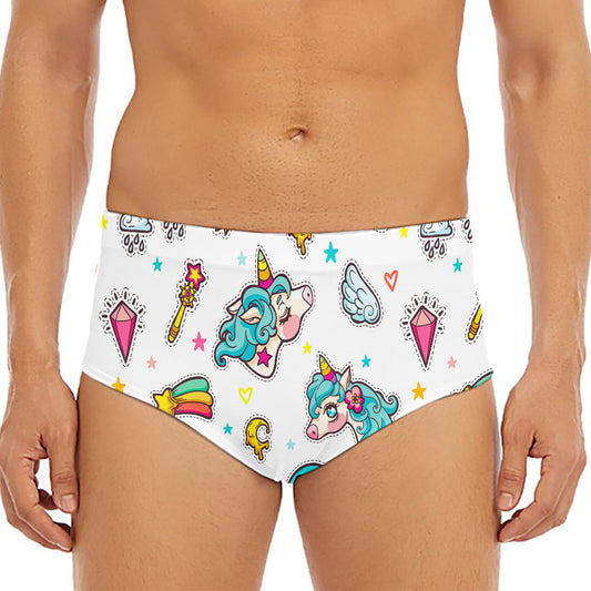 Little Girly Unicorn Pattern Print Men's Triangle Swim Briefs