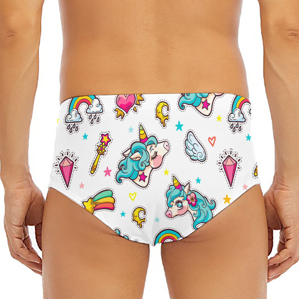 Little Girly Unicorn Pattern Print Men's Triangle Swim Briefs