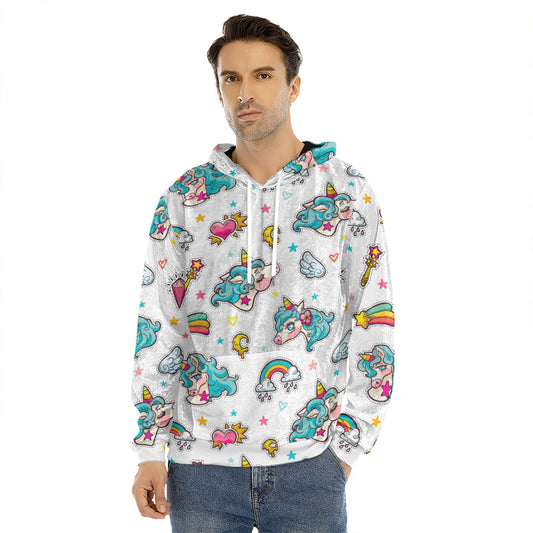 Little Girly Unicorn Pattern Print Men's Velvet Pullover Hoodie