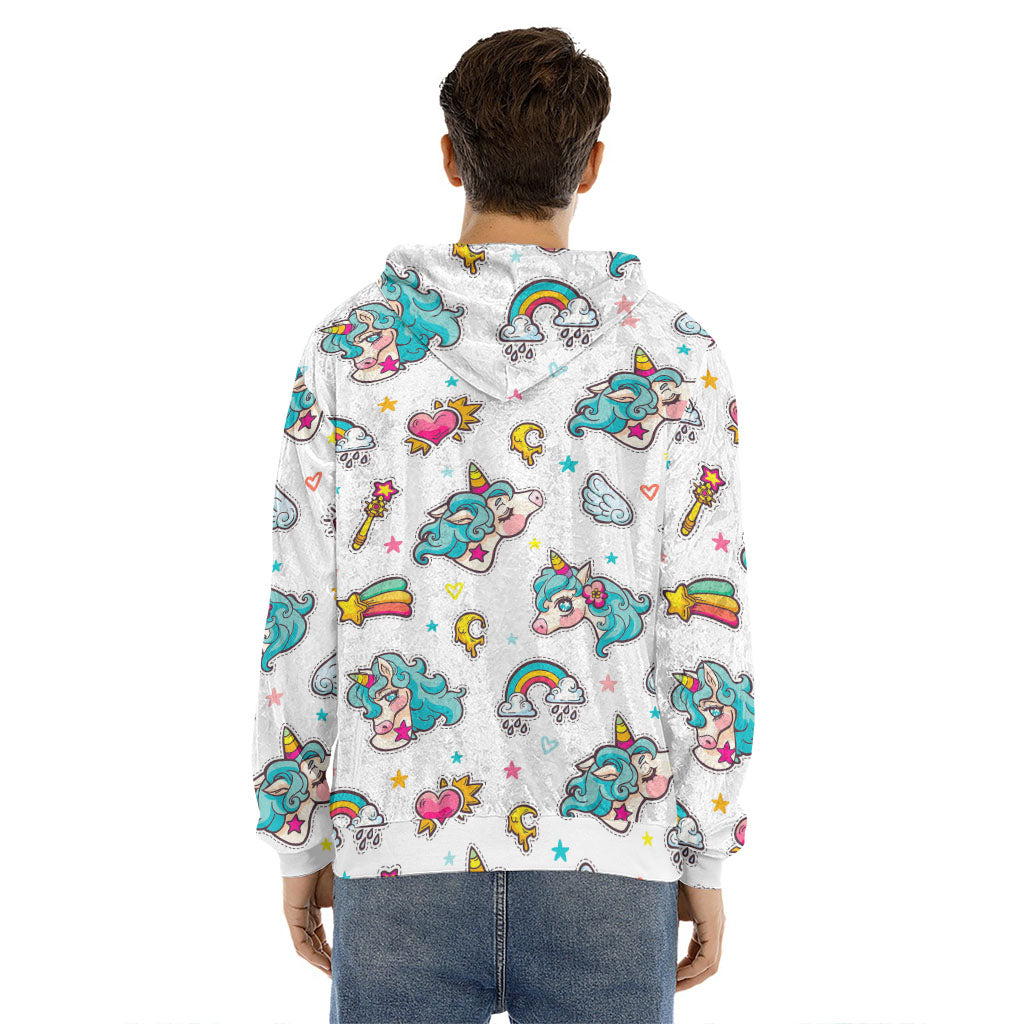 Little Girly Unicorn Pattern Print Men's Velvet Pullover Hoodie