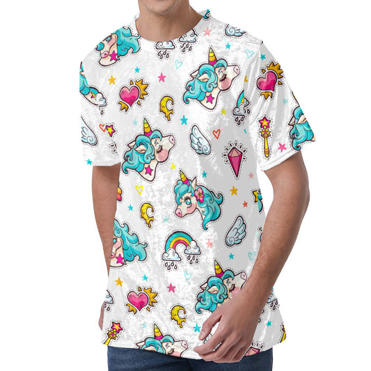 Little Girly Unicorn Pattern Print Men's Velvet T-Shirt