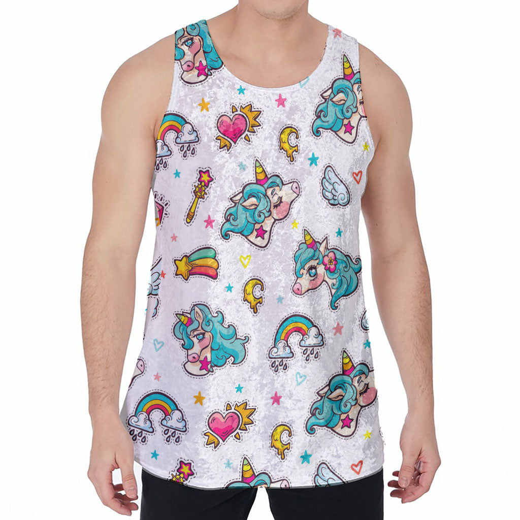 Little Girly Unicorn Pattern Print Men's Velvet Tank Top