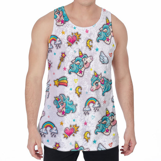 Little Girly Unicorn Pattern Print Men's Velvet Tank Top