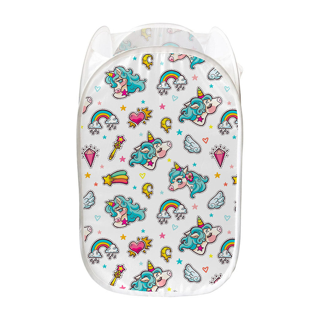 Little Girly Unicorn Pattern Print Mesh Laundry Hamper
