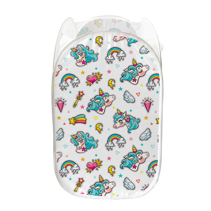 Little Girly Unicorn Pattern Print Mesh Laundry Hamper