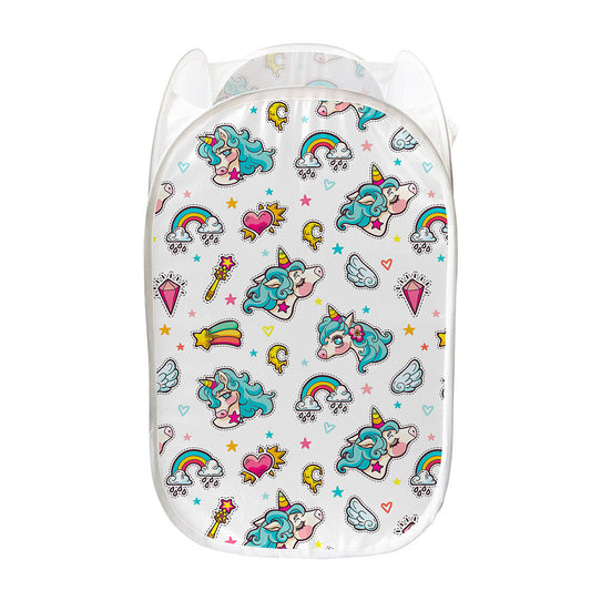 Little Girly Unicorn Pattern Print Mesh Laundry Hamper