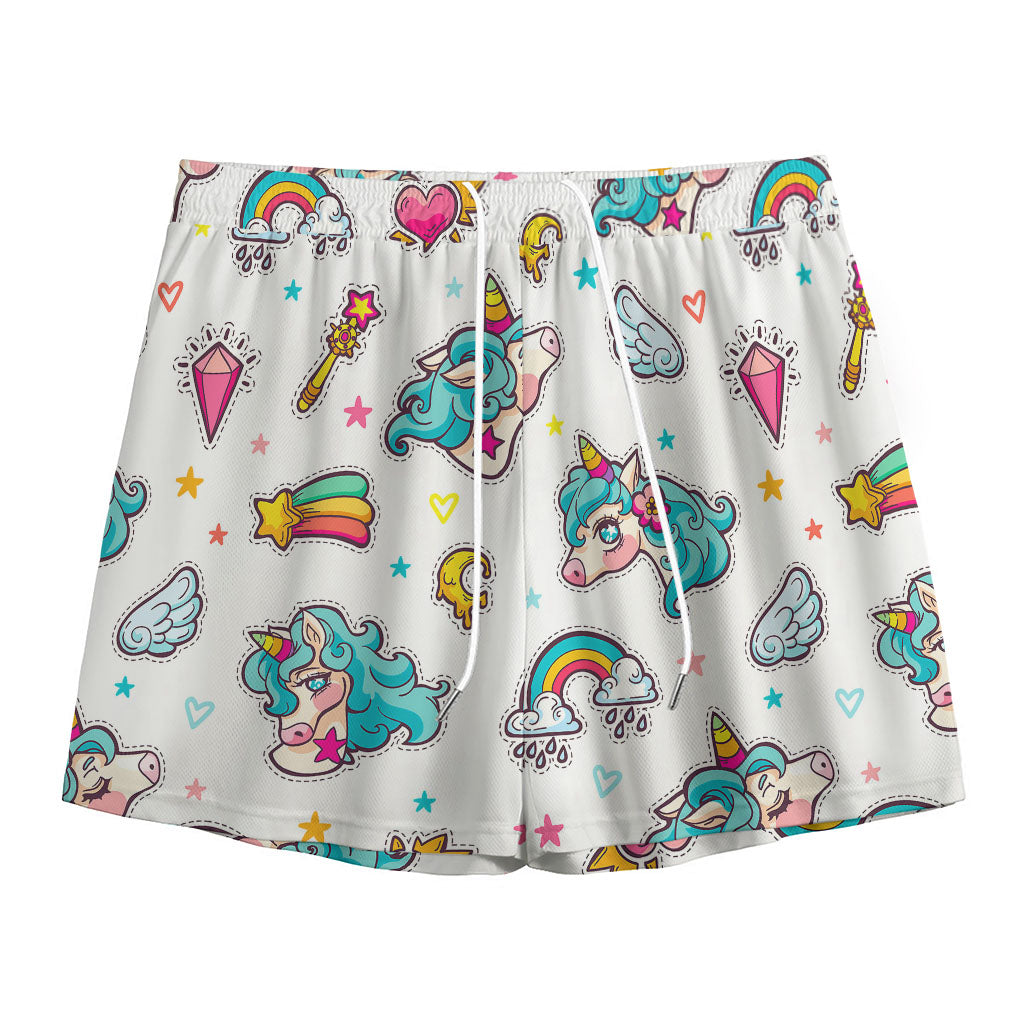 Little Girly Unicorn Pattern Print Mesh Shorts