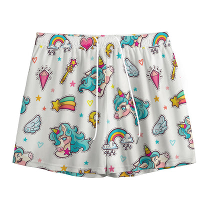 Little Girly Unicorn Pattern Print Mesh Shorts