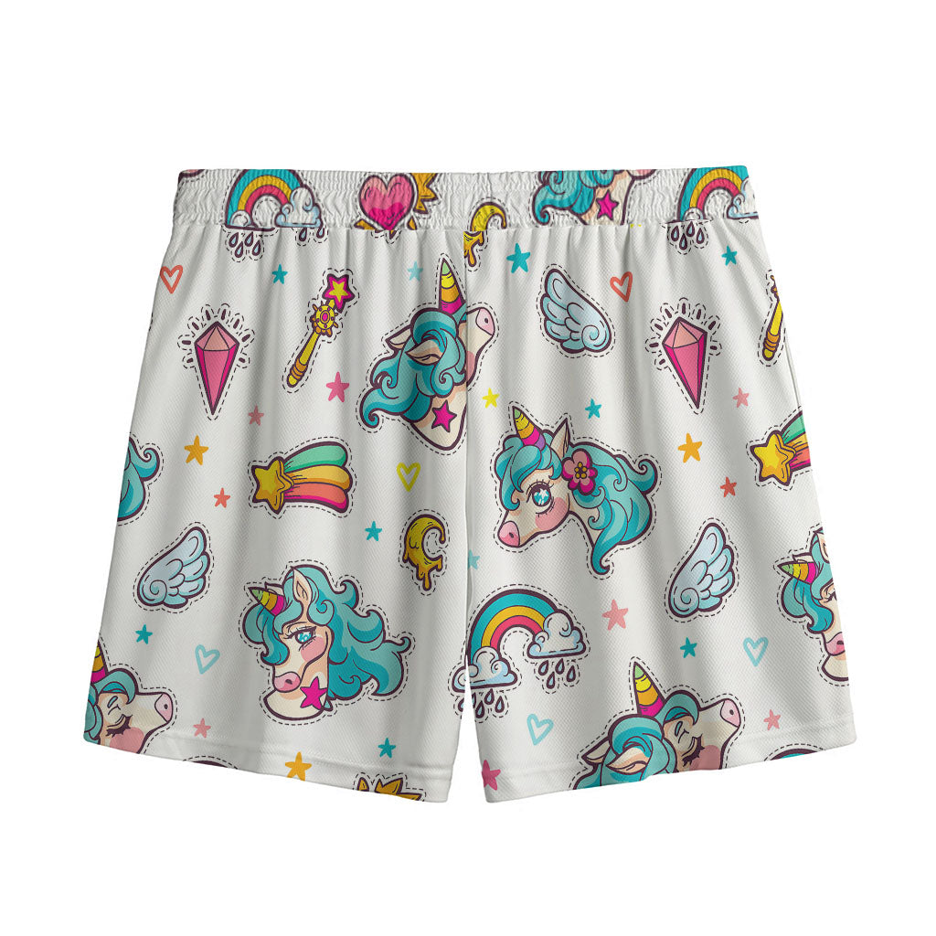 Little Girly Unicorn Pattern Print Mesh Shorts