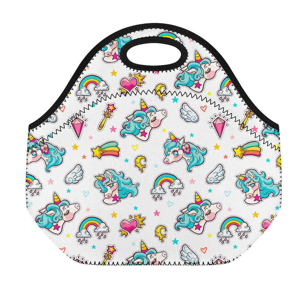 Little Girly Unicorn Pattern Print Neoprene Lunch Bag