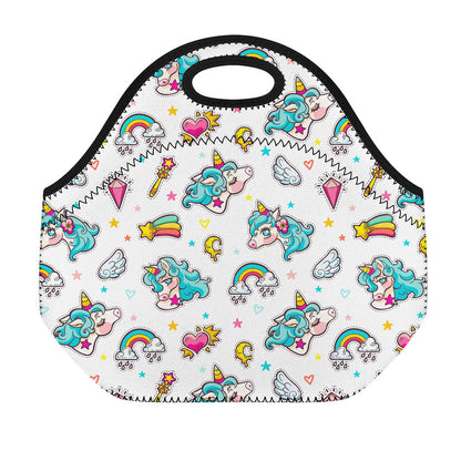 Little Girly Unicorn Pattern Print Neoprene Lunch Bag
