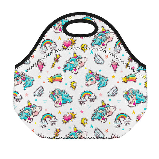 Little Girly Unicorn Pattern Print Neoprene Lunch Bag