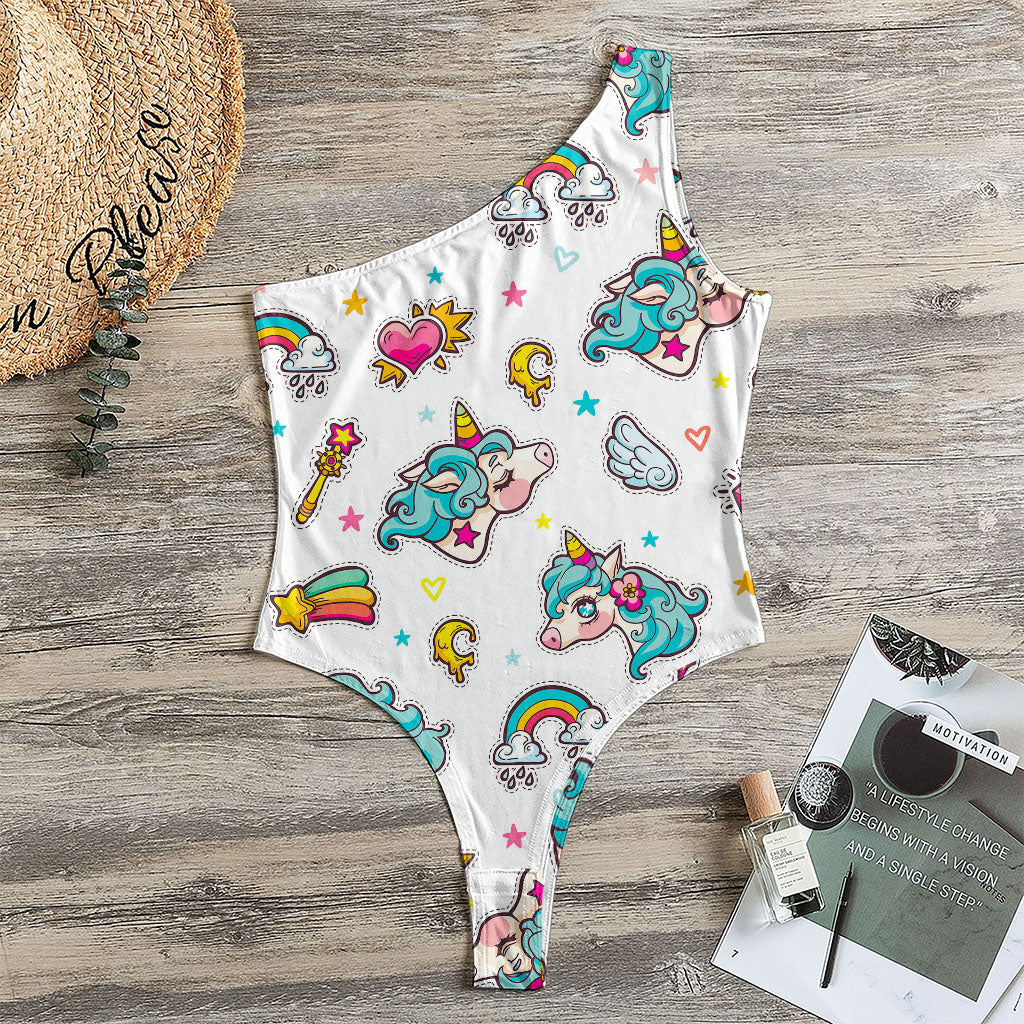 Little Girly Unicorn Pattern Print One Shoulder Bodysuit