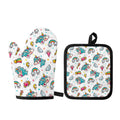 Little Girly Unicorn Pattern Print Oven Mitt And Pot Holder Set