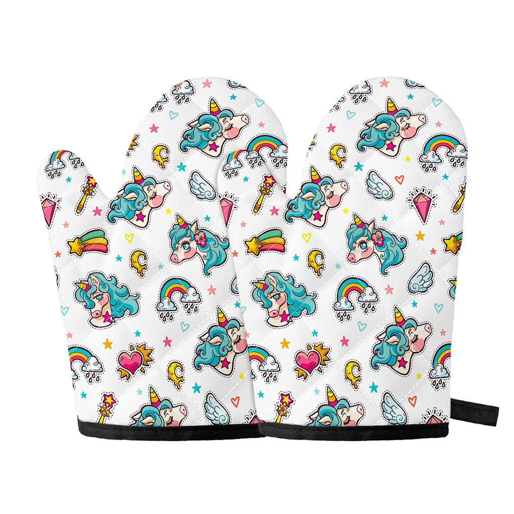 Little Girly Unicorn Pattern Print Oven Mitts