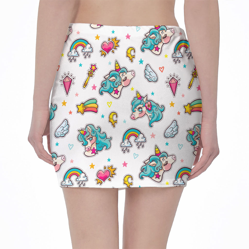 Little Girly Unicorn Pattern Print Pencil Mini Skirt